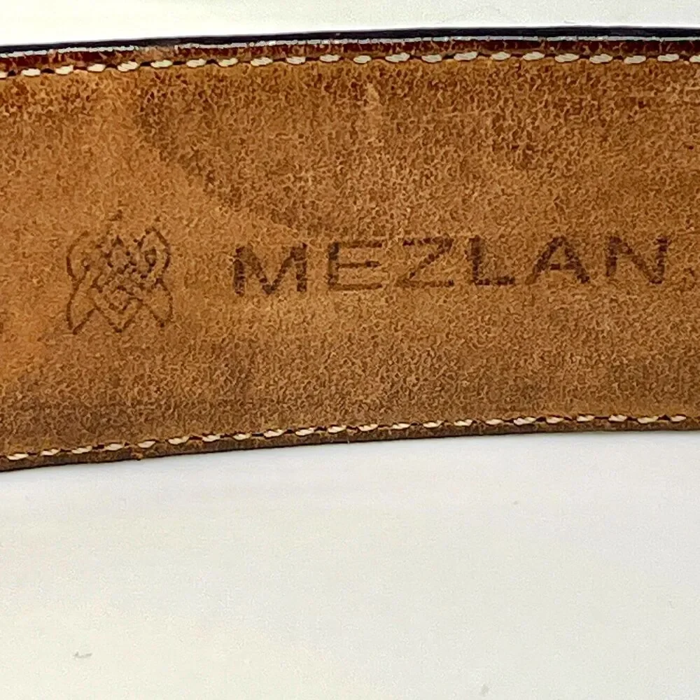 Mocha Dark Brown Spanish Leather Belt Mezlan Mens Size 38 M Herringbone Weave